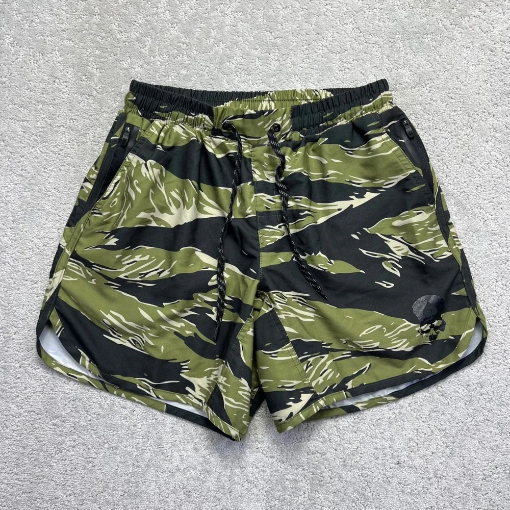 Zero Foxtrot Shorts Mens M Green Black Tiger Stripe Camo Training Athletic Skull